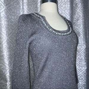 Cable and gauge silver metallic sweater